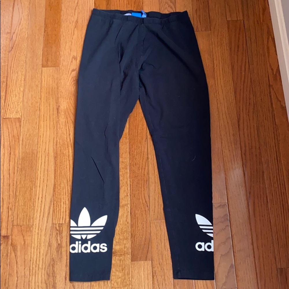 NWOT Black adidas leggings with logo on both legs